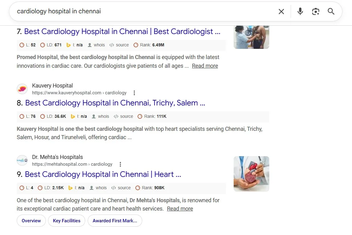 Google search: number 9 for “cardiology hospital in chennai”.