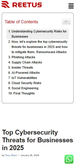 On a phone: a blog article with a table of contents.