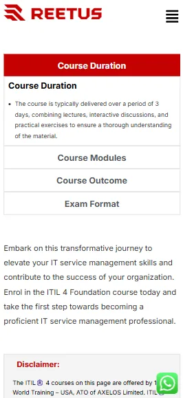 On a phone: a course page with length, modules and exam.